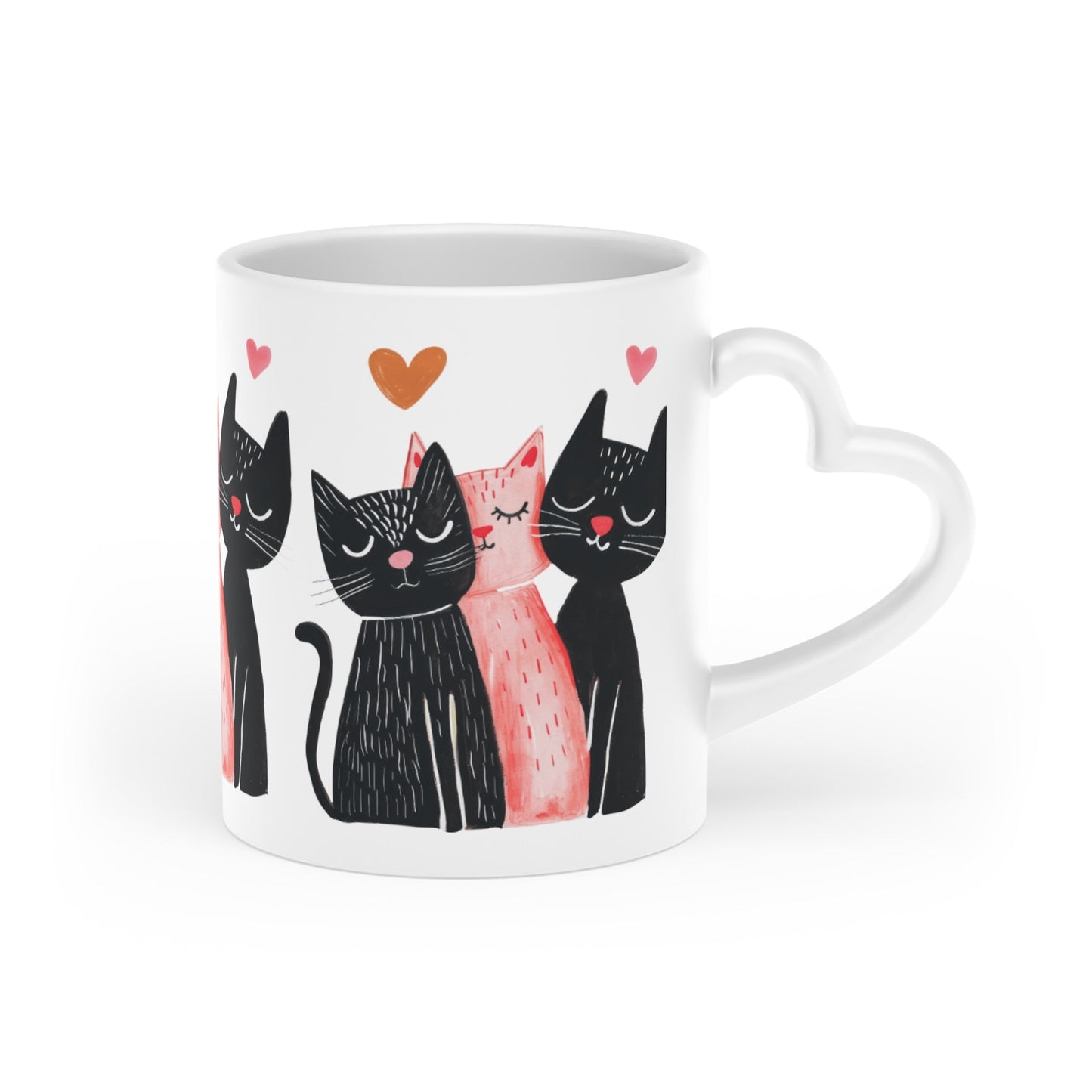 Cat Love Mug — Cute Black & Pink Cats with Hearts Coffee Cup - FloofChonk