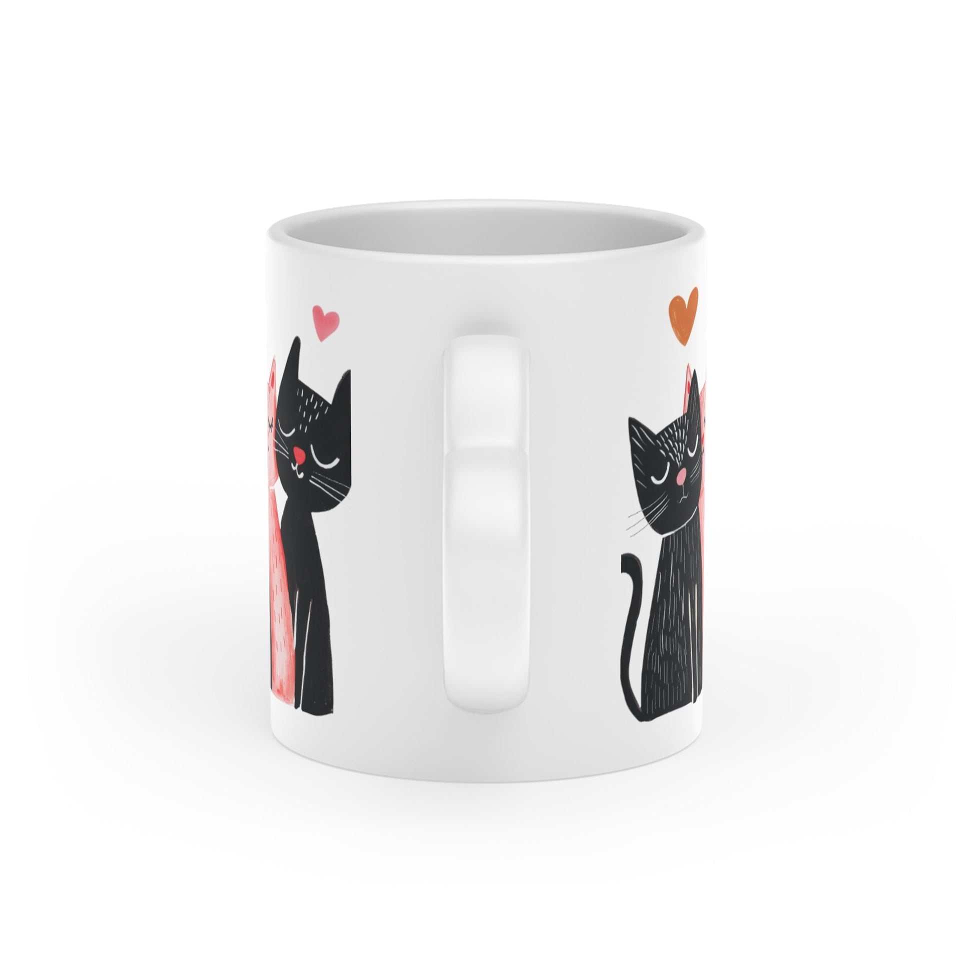 Cat Love Mug — Cute Black & Pink Cats with Hearts Coffee Cup - FloofChonk