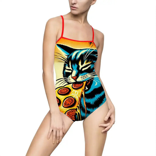 Cat Pizza One-Piece Swimsuit - XS / Red - All Over Prints