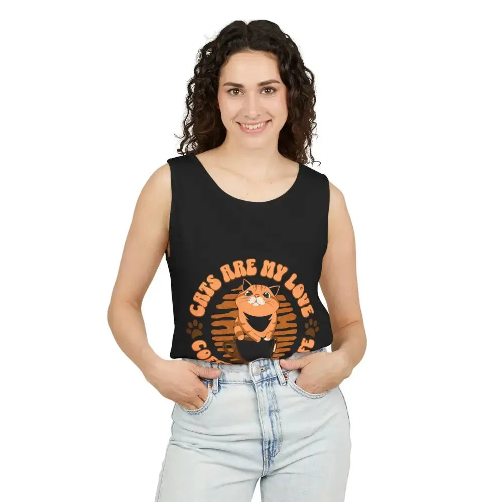 Cat Tank Top - Summer Vibes Unisex Garment-Dyed Tank Top - Tank Top