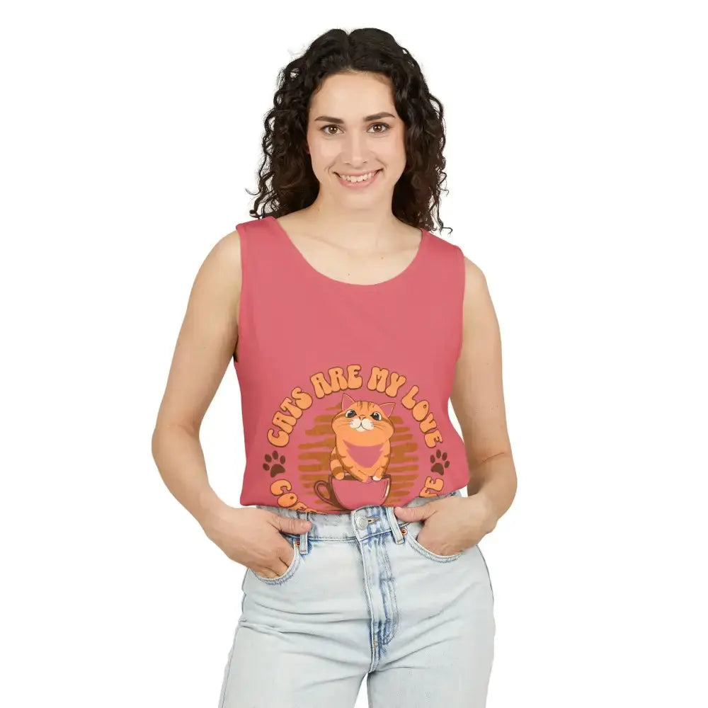 Cat Tank Top - Summer Vibes Unisex Garment-Dyed Tank Top - Tank Top