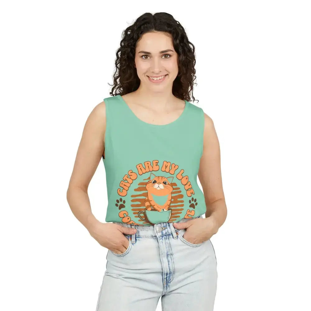 Cat Tank Top - Summer Vibes Unisex Garment-Dyed Tank Top - Tank Top