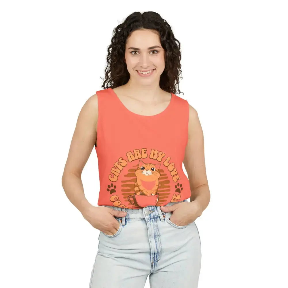 Cat Tank Top - Summer Vibes Unisex Garment-Dyed Tank Top - Tank Top