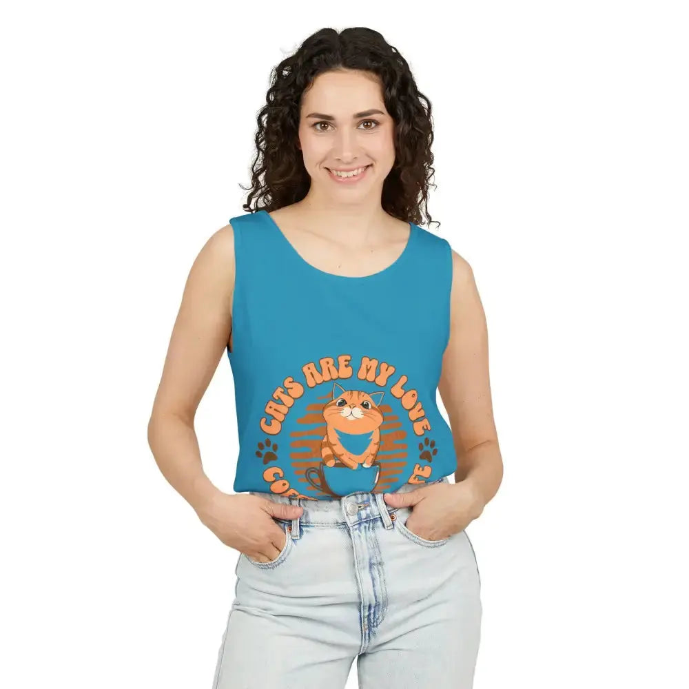 Cat Tank Top - Summer Vibes Unisex Garment-Dyed Tank Top - Tank Top