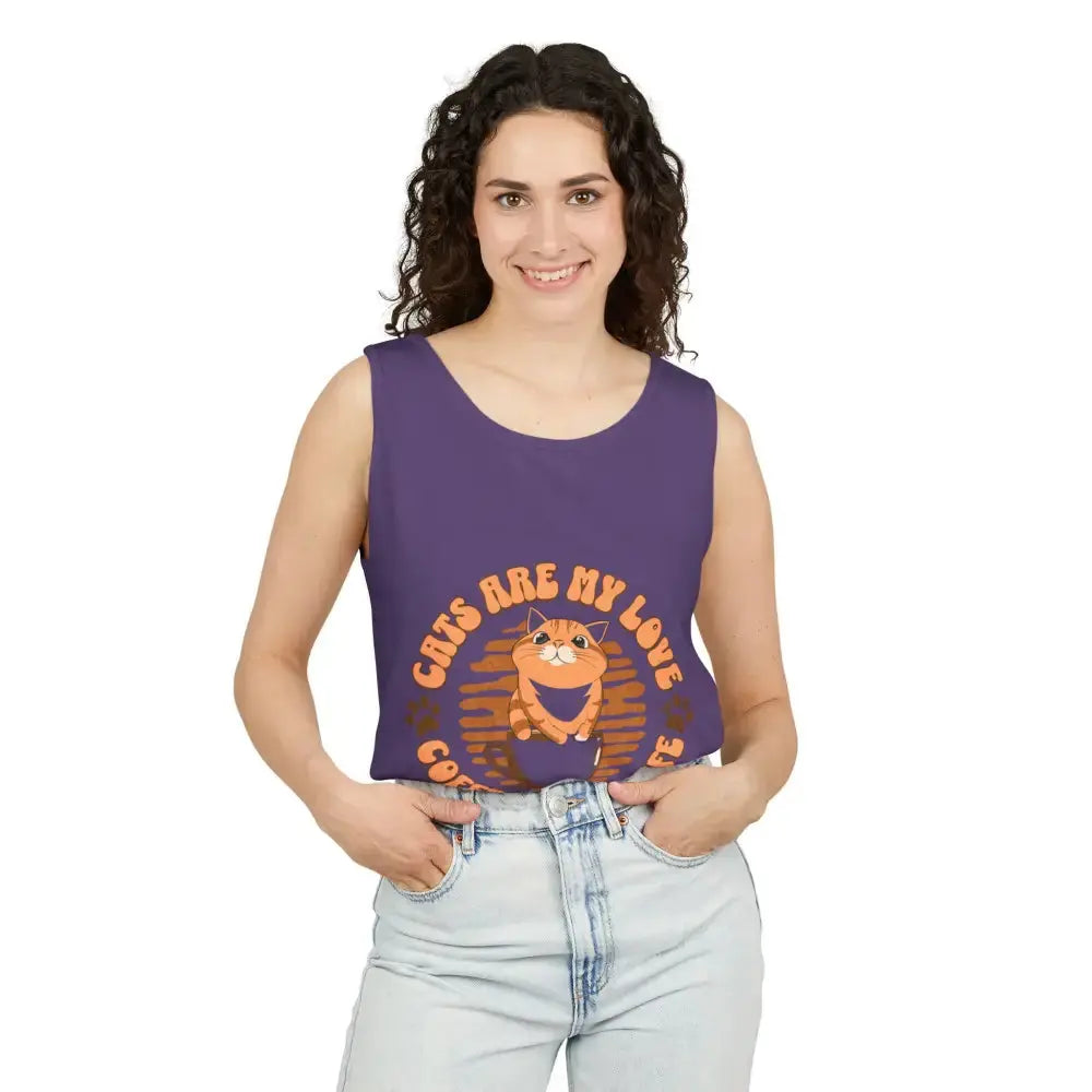 Cat Tank Top - Summer Vibes Unisex Garment-Dyed Tank Top - Tank Top
