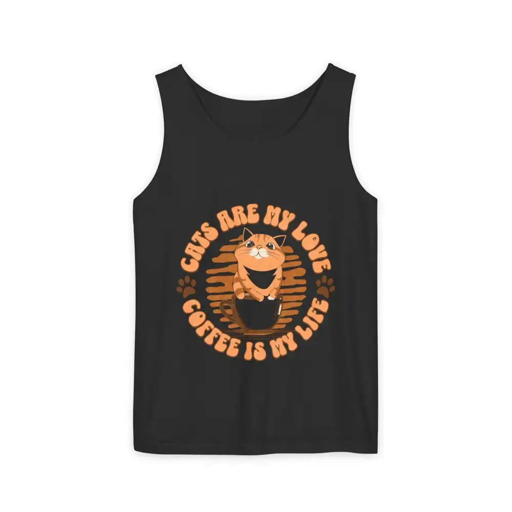 Cat Tank Top - Summer Vibes Unisex Garment-Dyed Tank Top - Black / XS - Tank Top