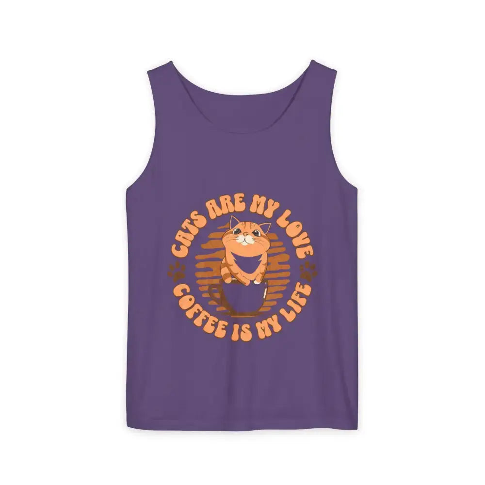 Cat Tank Top - Summer Vibes Unisex Garment-Dyed Tank Top - Grape / S - Tank Top