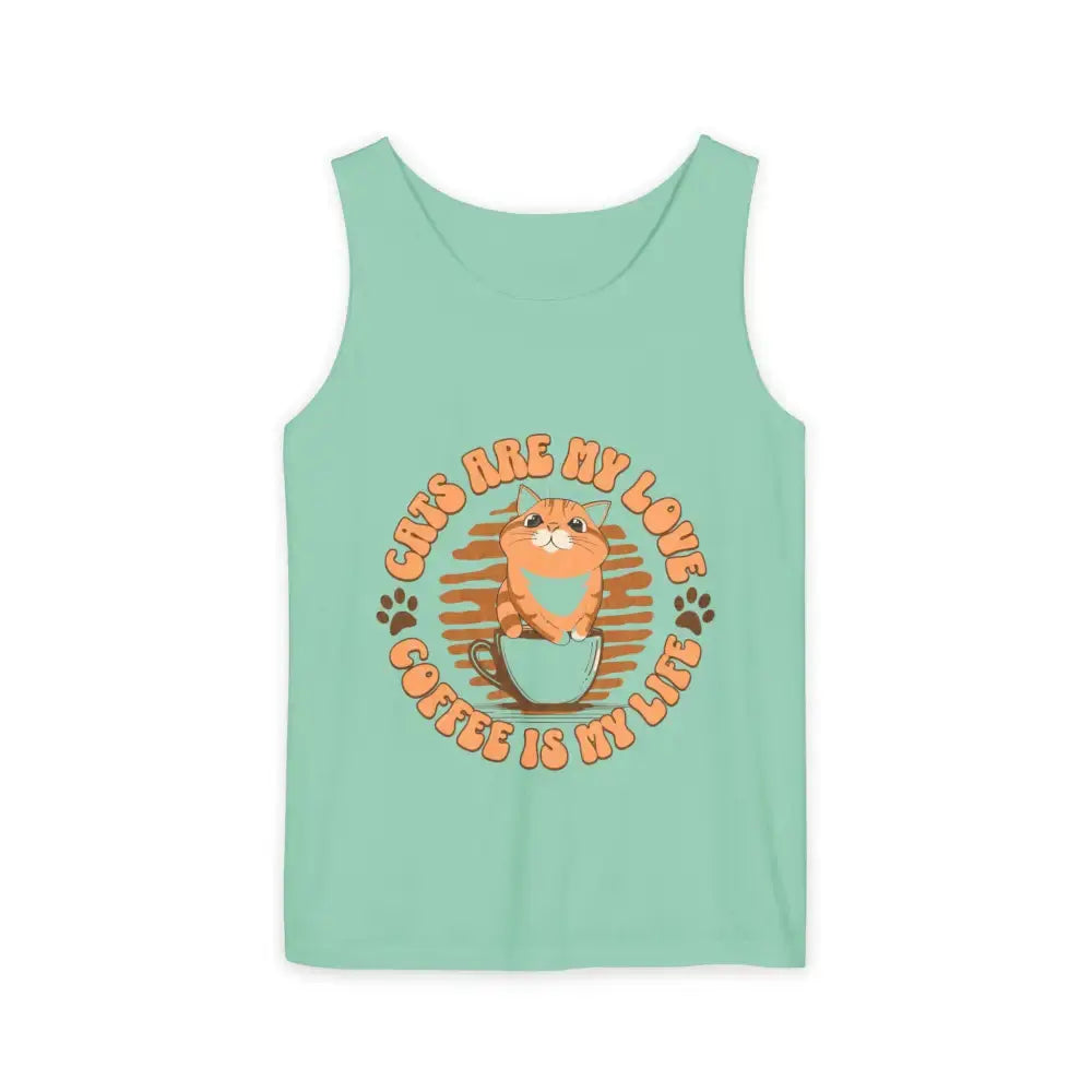 Cat Tank Top - Summer Vibes Unisex Garment-Dyed Tank Top - Island Reef / XS - Tank Top