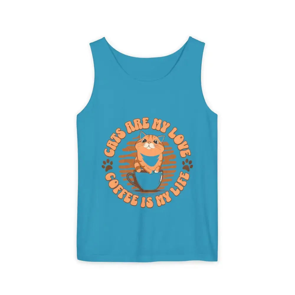 Cat Tank Top - Summer Vibes Unisex Garment-Dyed Tank Top - Sapphire / S - Tank Top