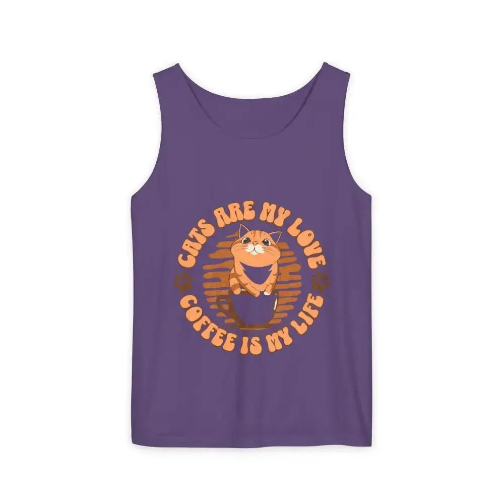 Cat Tank Top - Summer Vibes Unisex Garment - Dyed Tank Top - FloofChonk