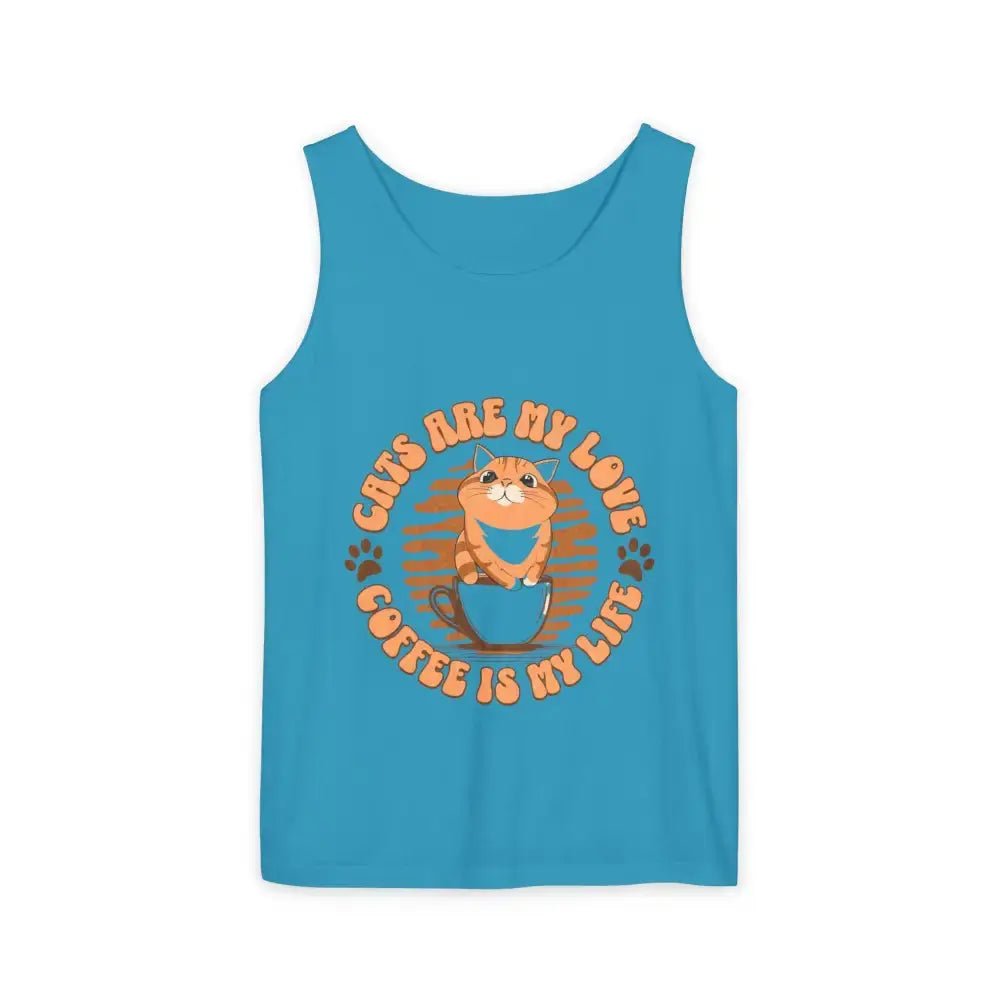 Cat Tank Top - Summer Vibes Unisex Garment - Dyed Tank Top - FloofChonk