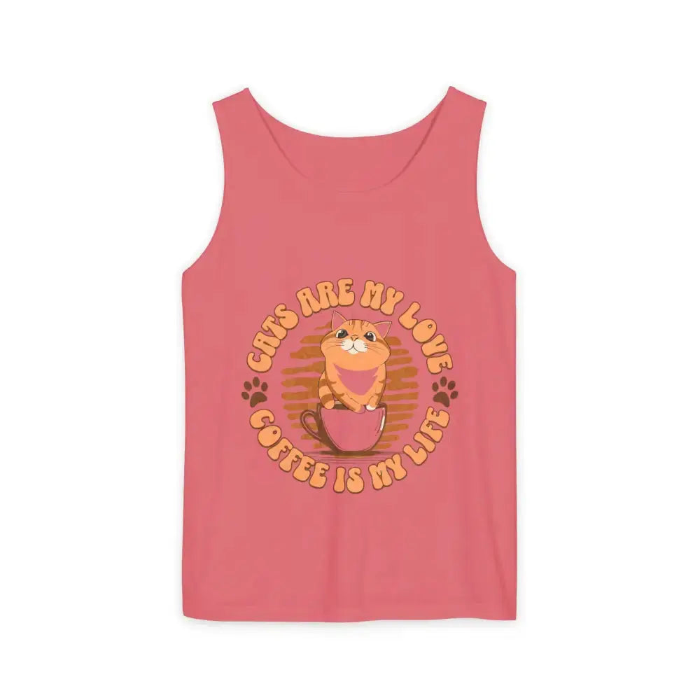 Cat Tank Top - Summer Vibes Unisex Garment-Dyed Tank Top - Watermelon / S - Tank Top