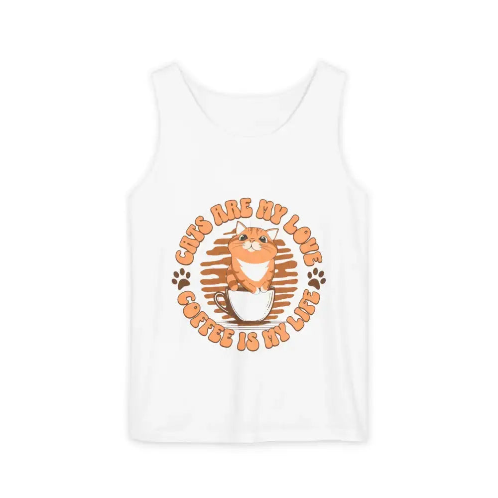Cat Tank Top - Summer Vibes Unisex Garment-Dyed Tank Top - White / L - Tank Top
