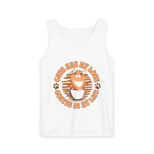 Cat Tank Top - Summer Vibes Unisex Garment-Dyed Tank Top - White / L - Tank Top