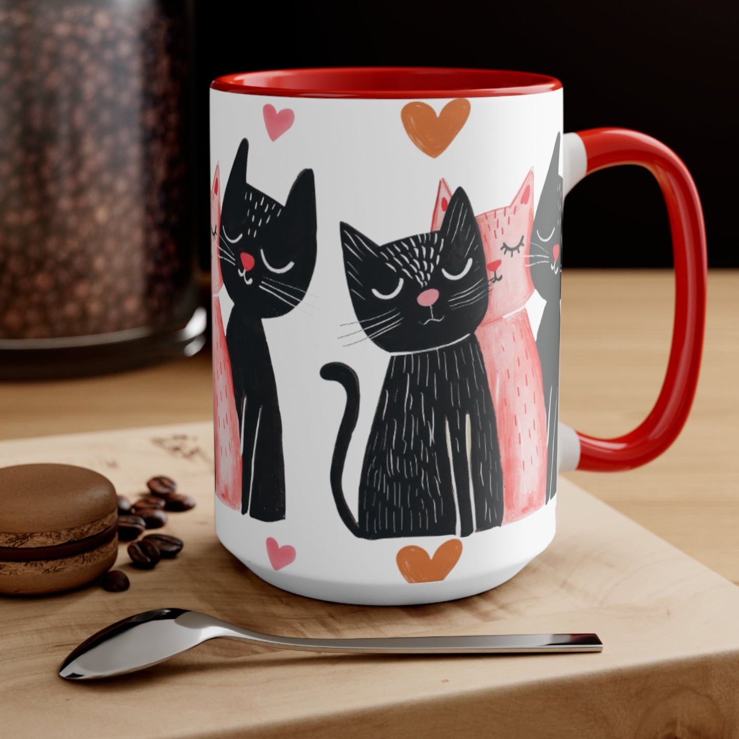 Cat Trio Accent Mug — Pink Interior Cute Cat Illustration Coffee Cup - FloofChonk