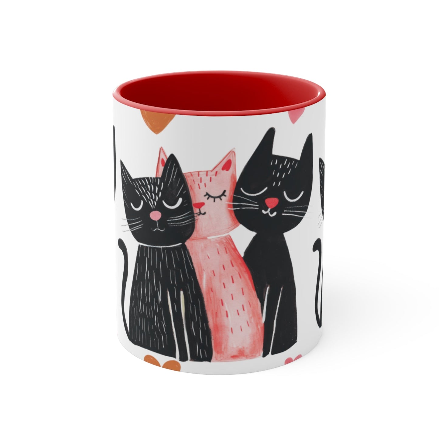 Cat Trio Accent Mug — Pink Interior Cute Cat Illustration Coffee Cup - FloofChonk