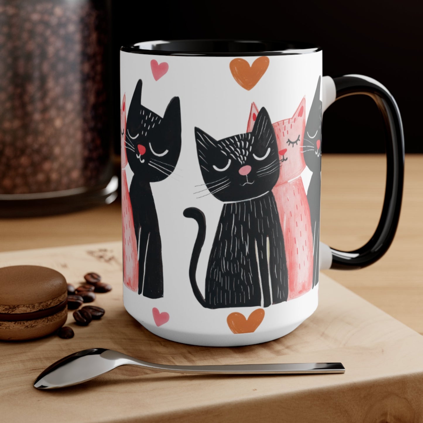 Cat Trio Accent Mug — Pink Interior Cute Cat Illustration Coffee Cup - FloofChonk