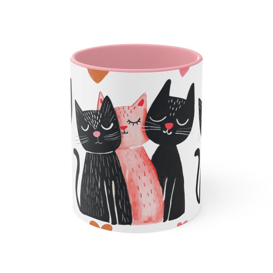 Cat Trio Accent Mug — Pink Interior Cute Cat Illustration Coffee Cup - FloofChonk