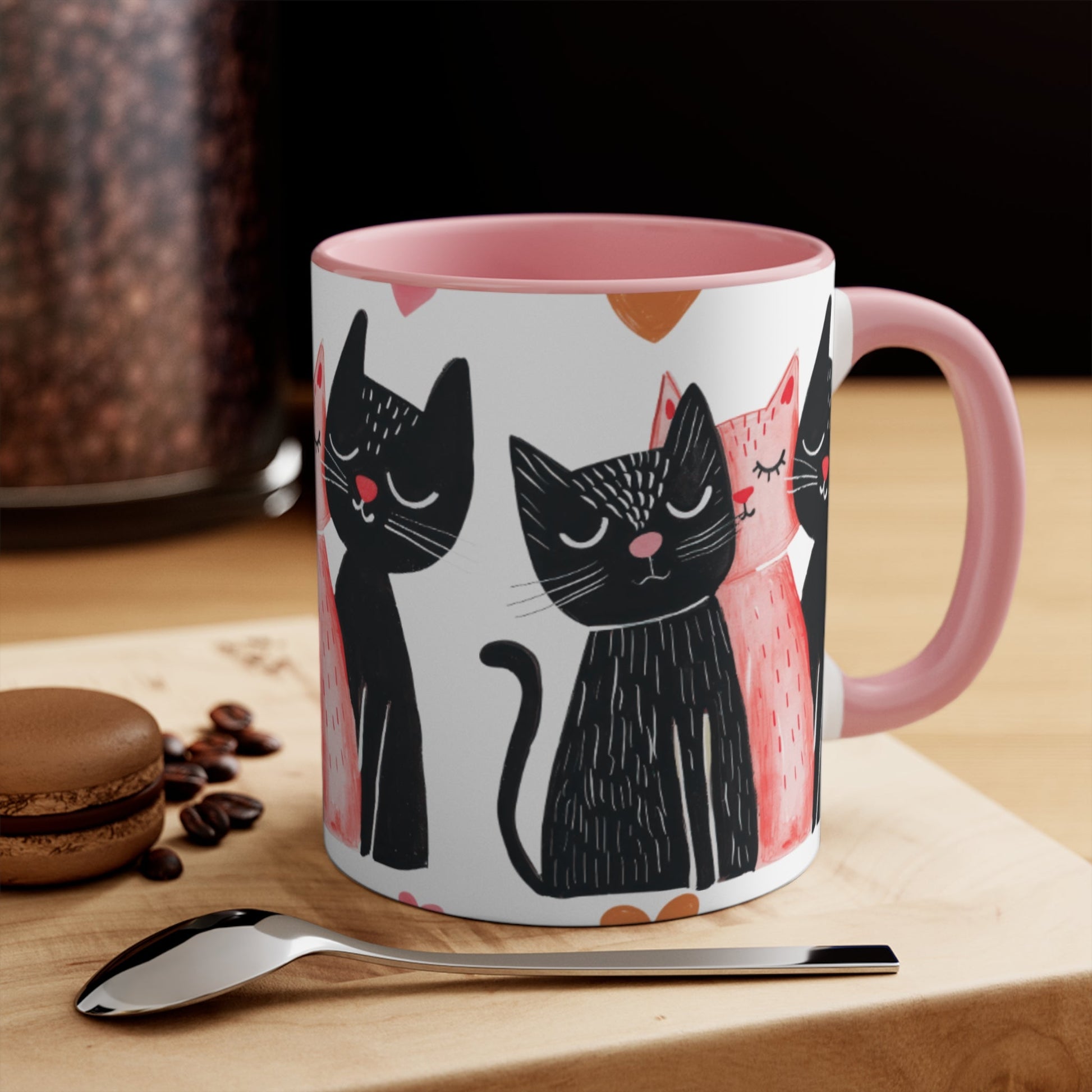 Cat Trio Accent Mug — Pink Interior Cute Cat Illustration Coffee Cup - FloofChonk