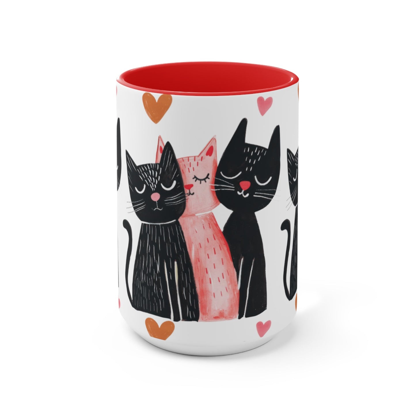Cat Trio Accent Mug — Pink Interior Cute Cat Illustration Coffee Cup - FloofChonk