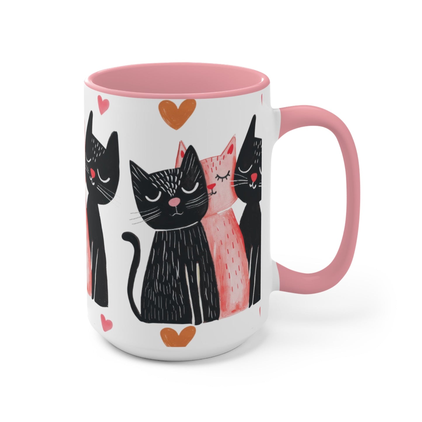 Cat Trio Accent Mug — Pink Interior Cute Cat Illustration Coffee Cup - FloofChonk
