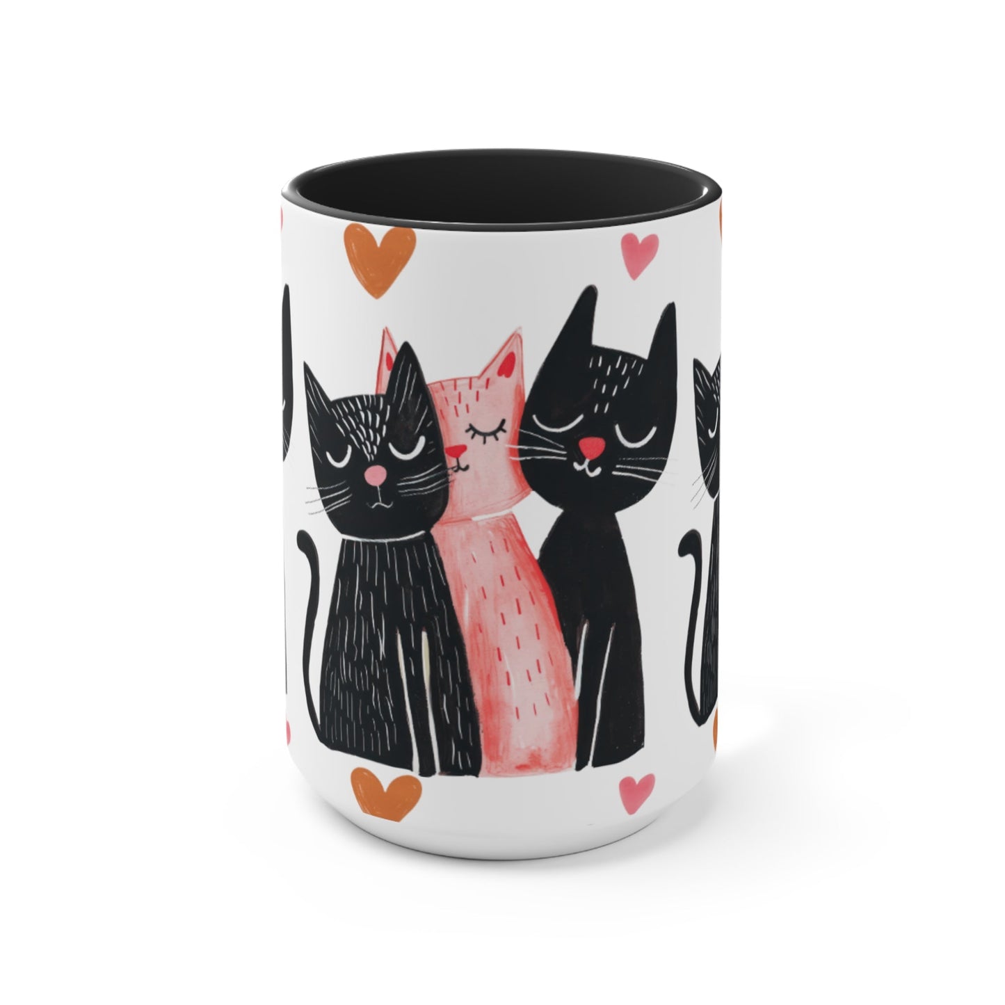 Cat Trio Accent Mug — Pink Interior Cute Cat Illustration Coffee Cup - FloofChonk