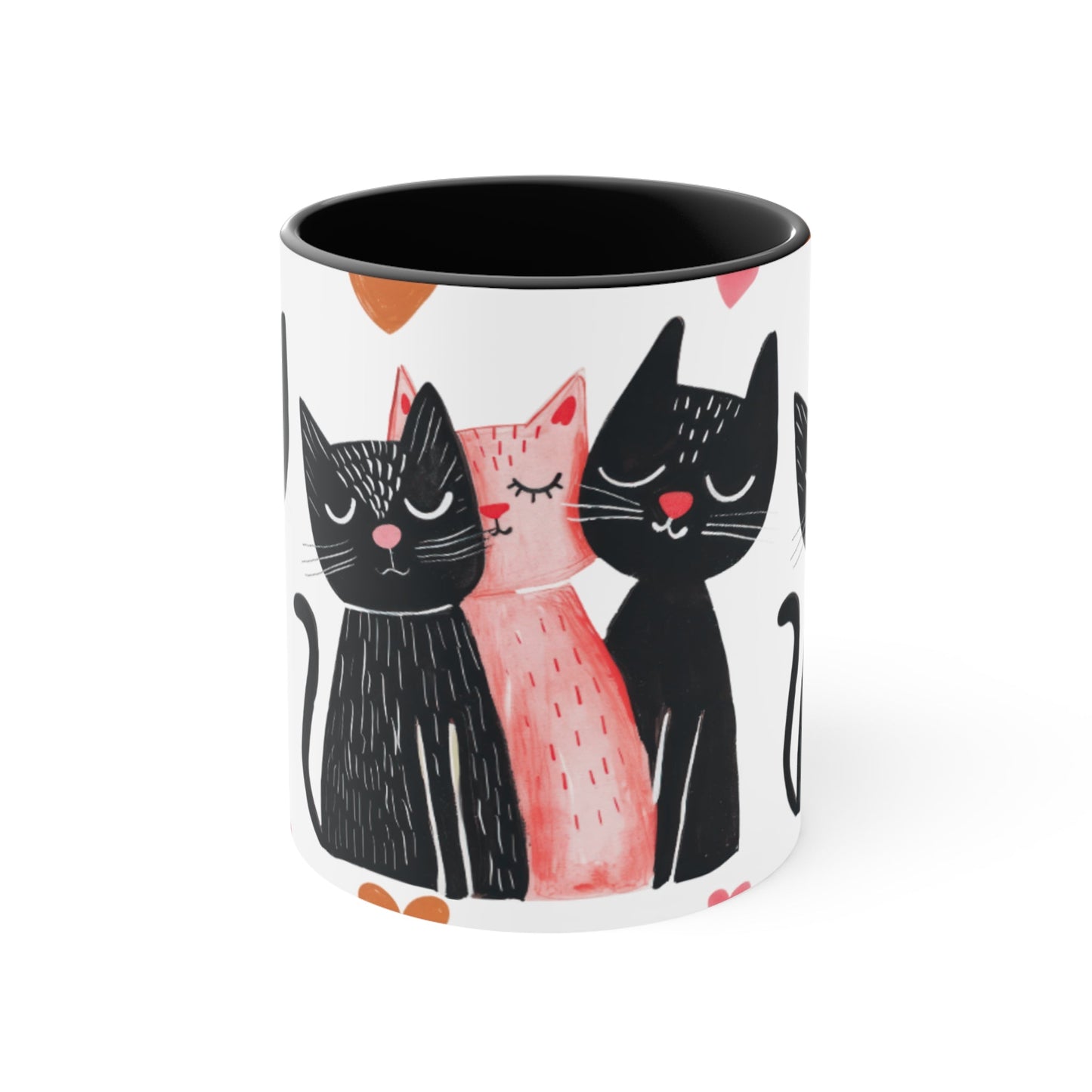 Cat Trio Accent Mug — Pink Interior Cute Cat Illustration Coffee Cup - FloofChonk