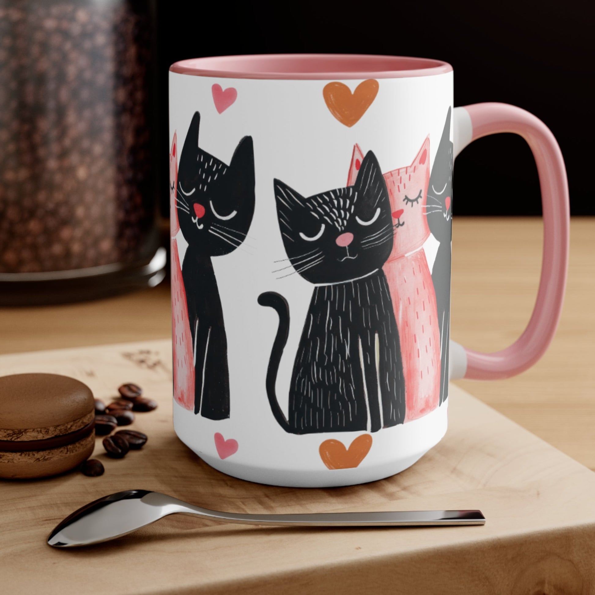 Cat Trio Accent Mug — Pink Interior Cute Cat Illustration Coffee Cup - FloofChonk