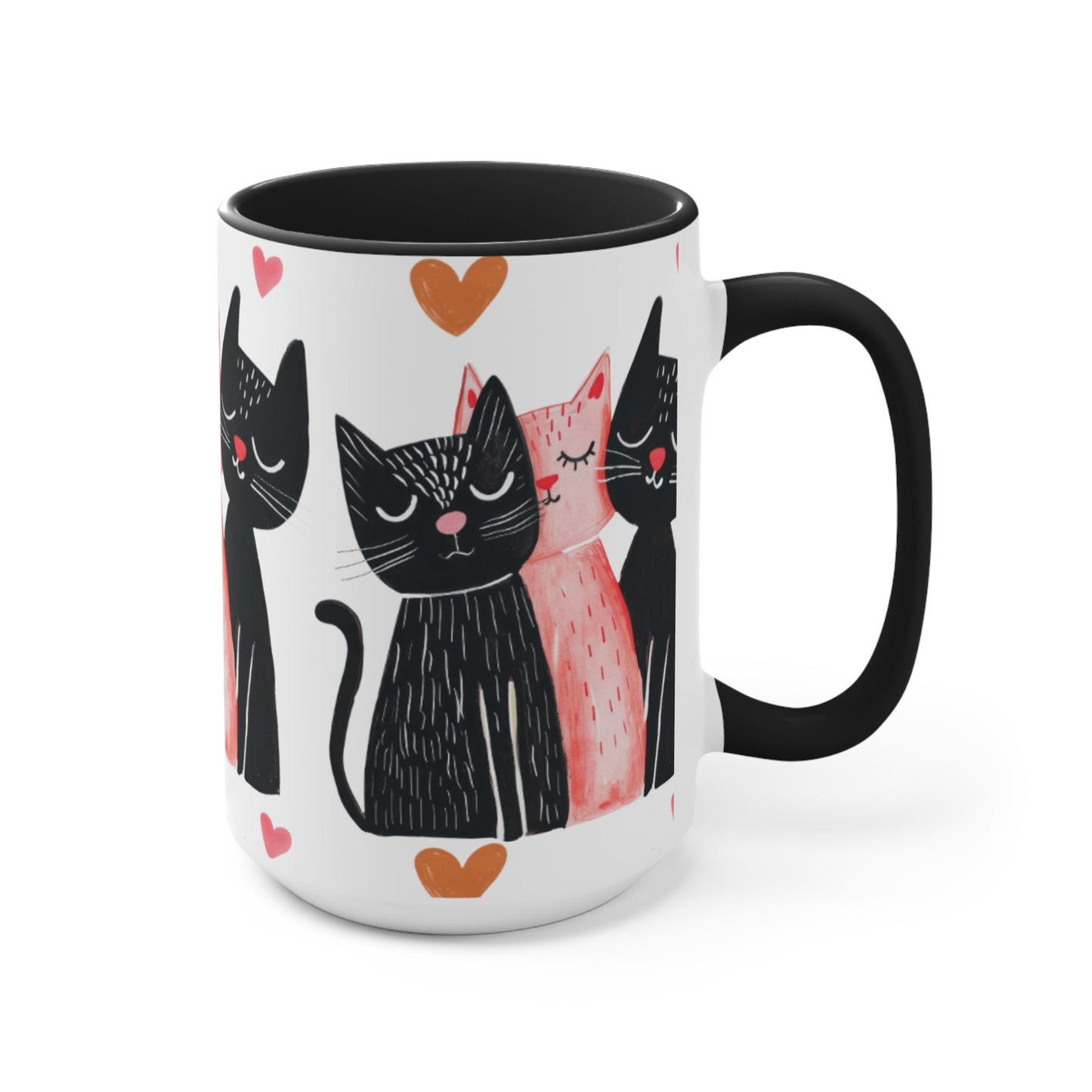 Cat Trio Accent Mug — Pink Interior Cute Cat Illustration Coffee Cup - FloofChonk