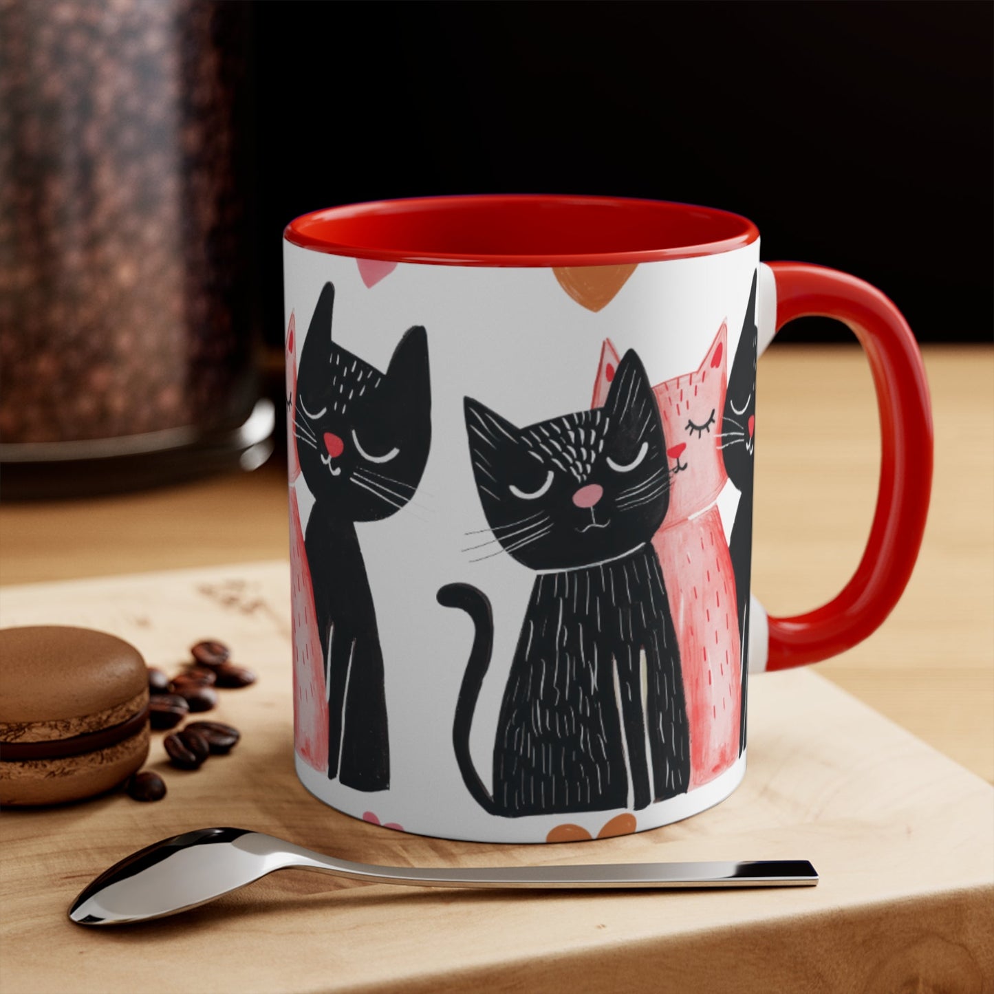 Cat Trio Accent Mug — Pink Interior Cute Cat Illustration Coffee Cup - FloofChonk