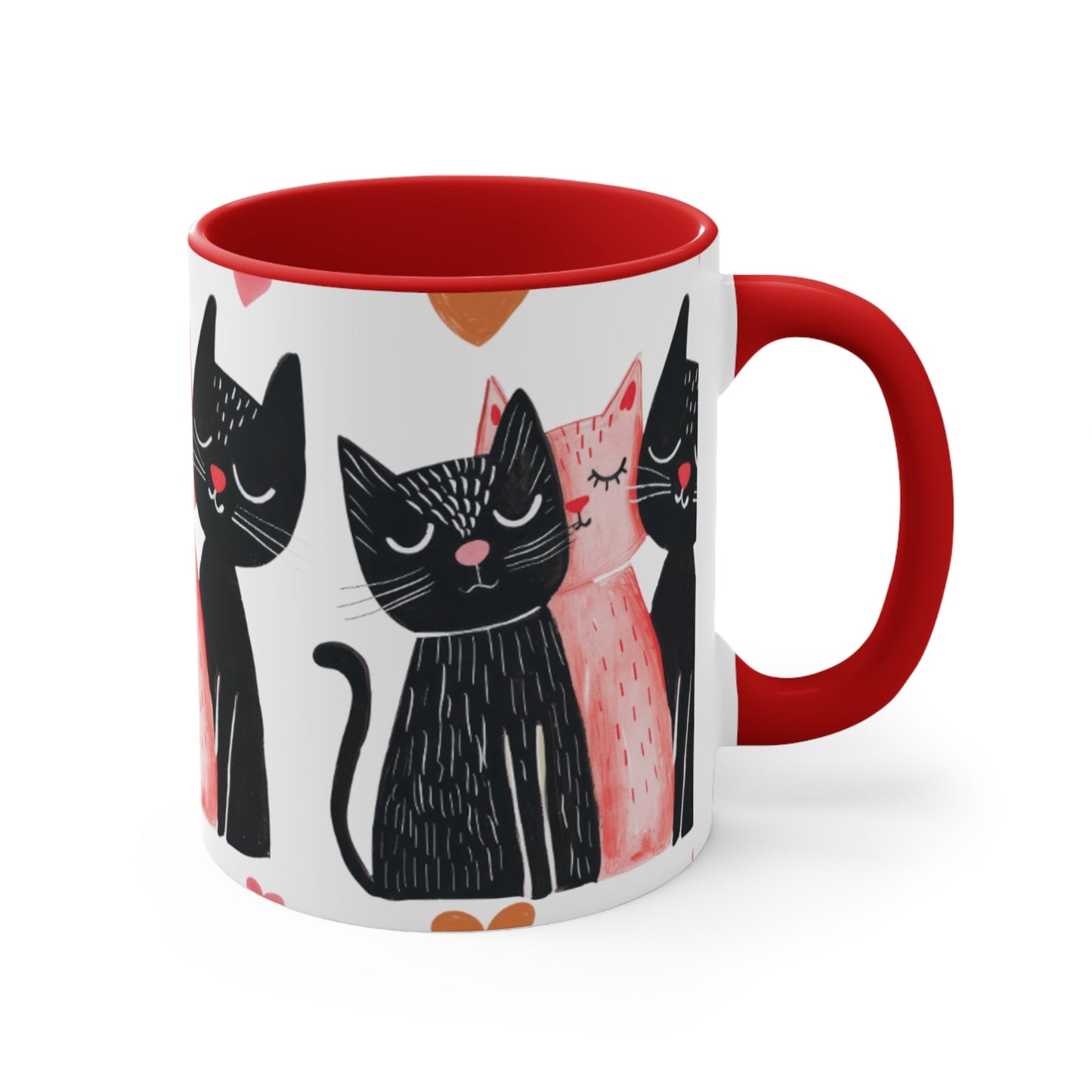 Cat Trio Accent Mug — Pink Interior Cute Cat Illustration Coffee Cup - FloofChonk