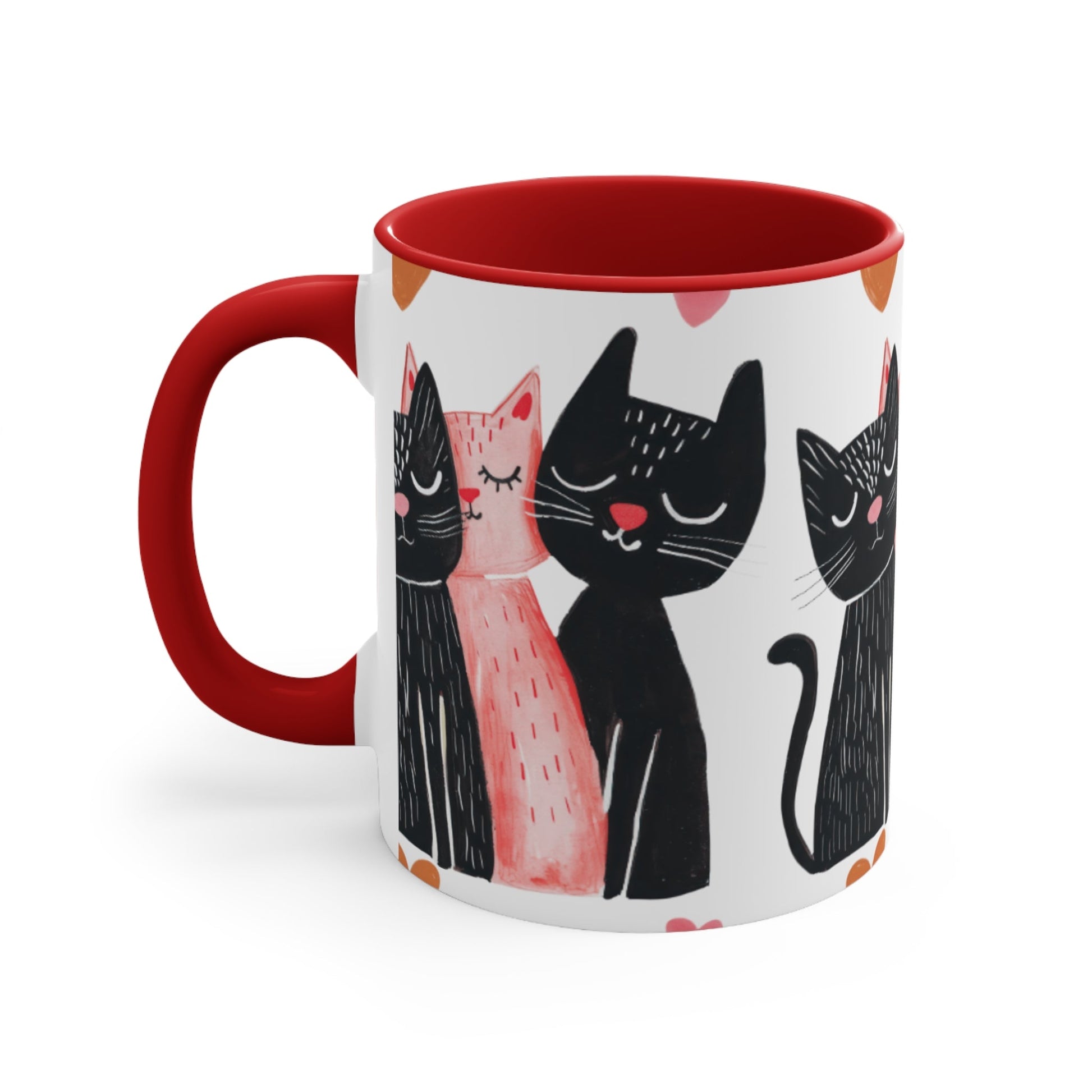 Cat Trio Accent Mug — Pink Interior Cute Cat Illustration Coffee Cup - FloofChonk