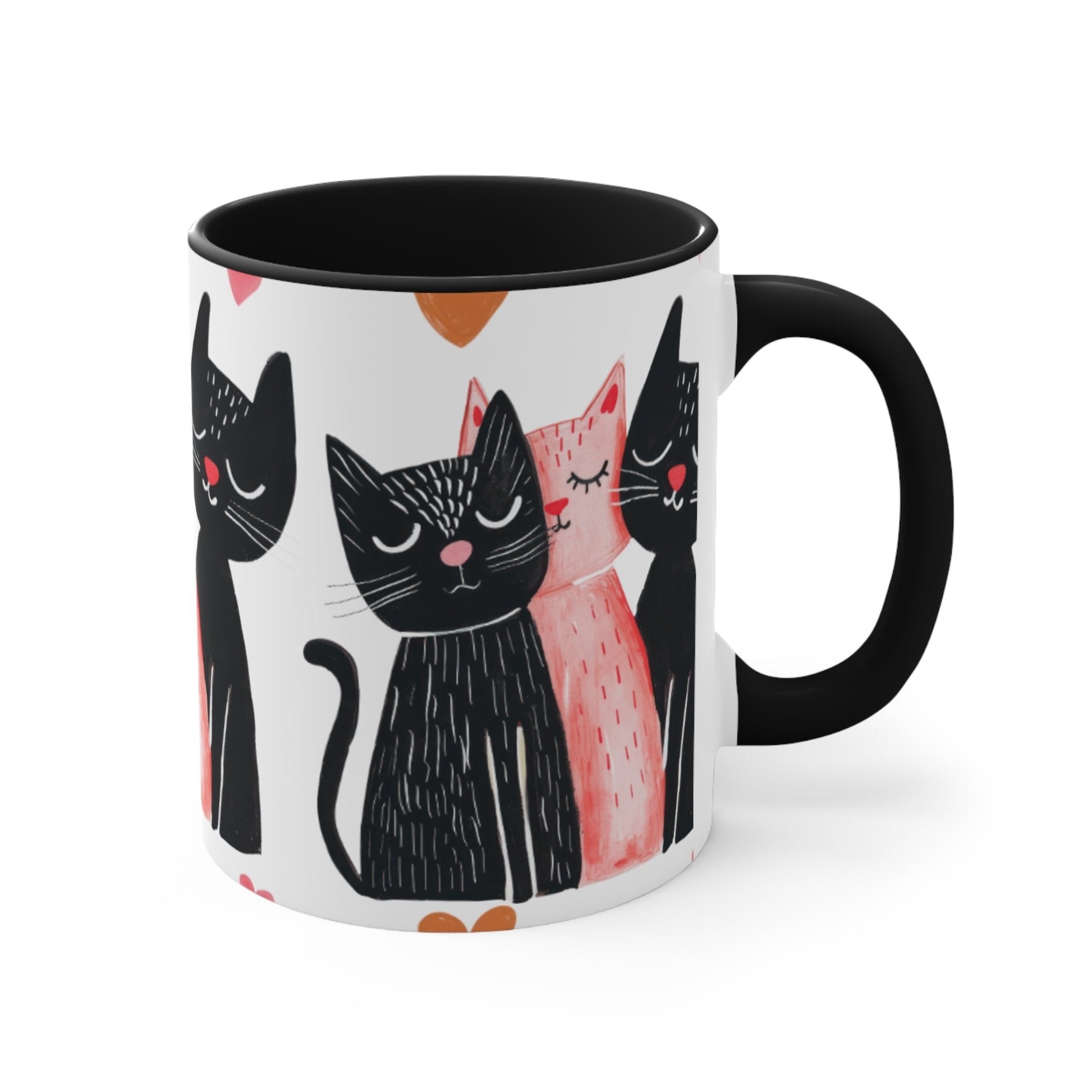 Cat Trio Accent Mug — Pink Interior Cute Cat Illustration Coffee Cup - FloofChonk