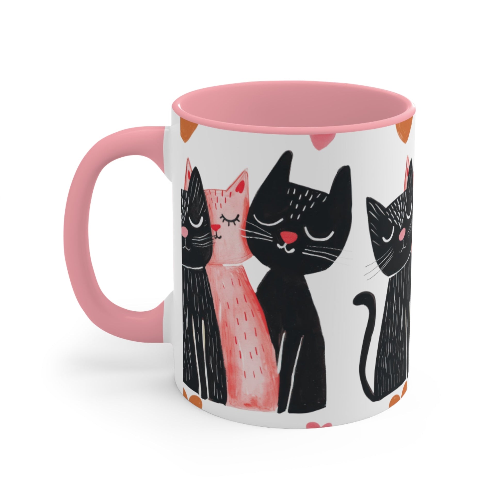 Cat Trio Accent Mug — Pink Interior Cute Cat Illustration Coffee Cup - FloofChonk