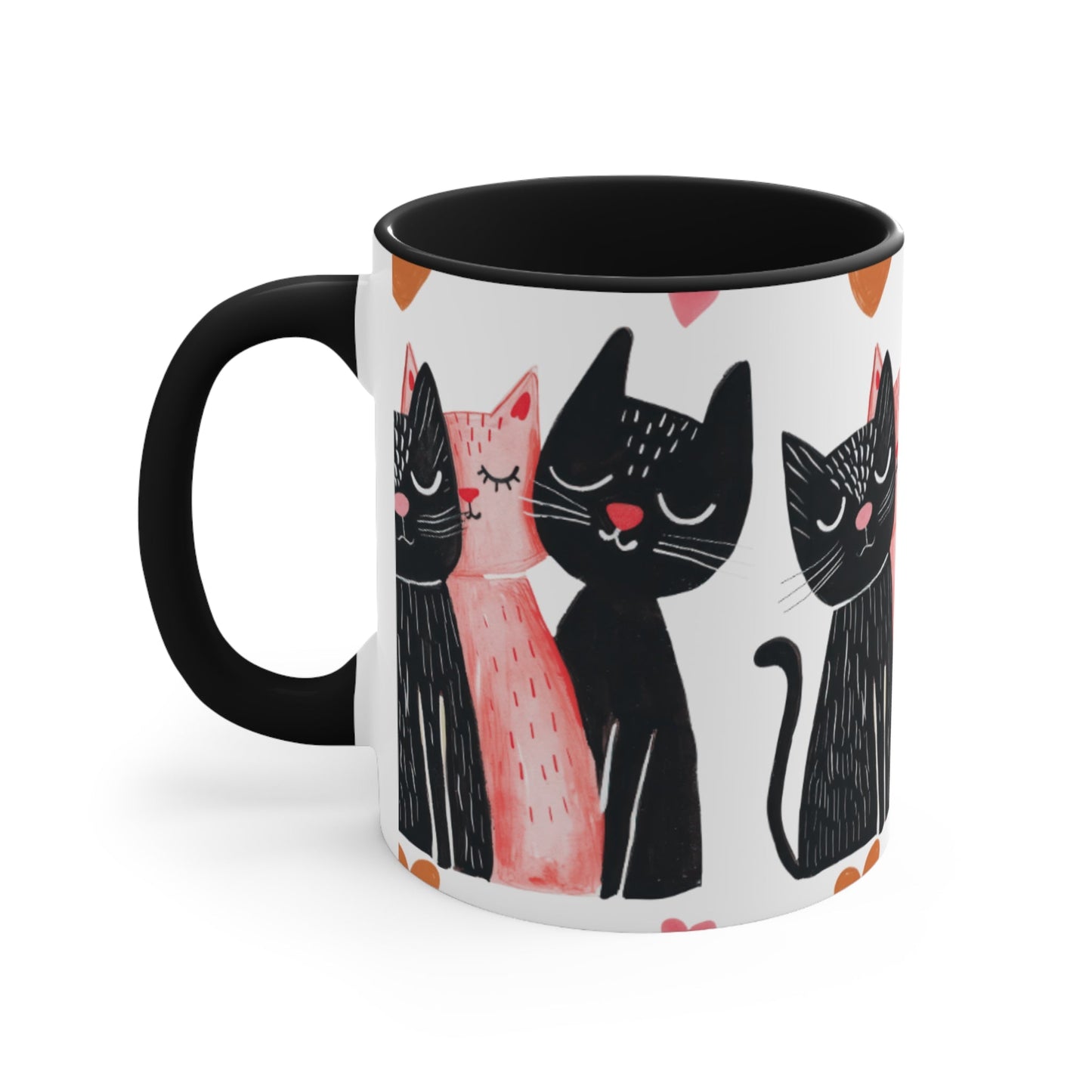 Cat Trio Accent Mug — Pink Interior Cute Cat Illustration Coffee Cup - FloofChonk