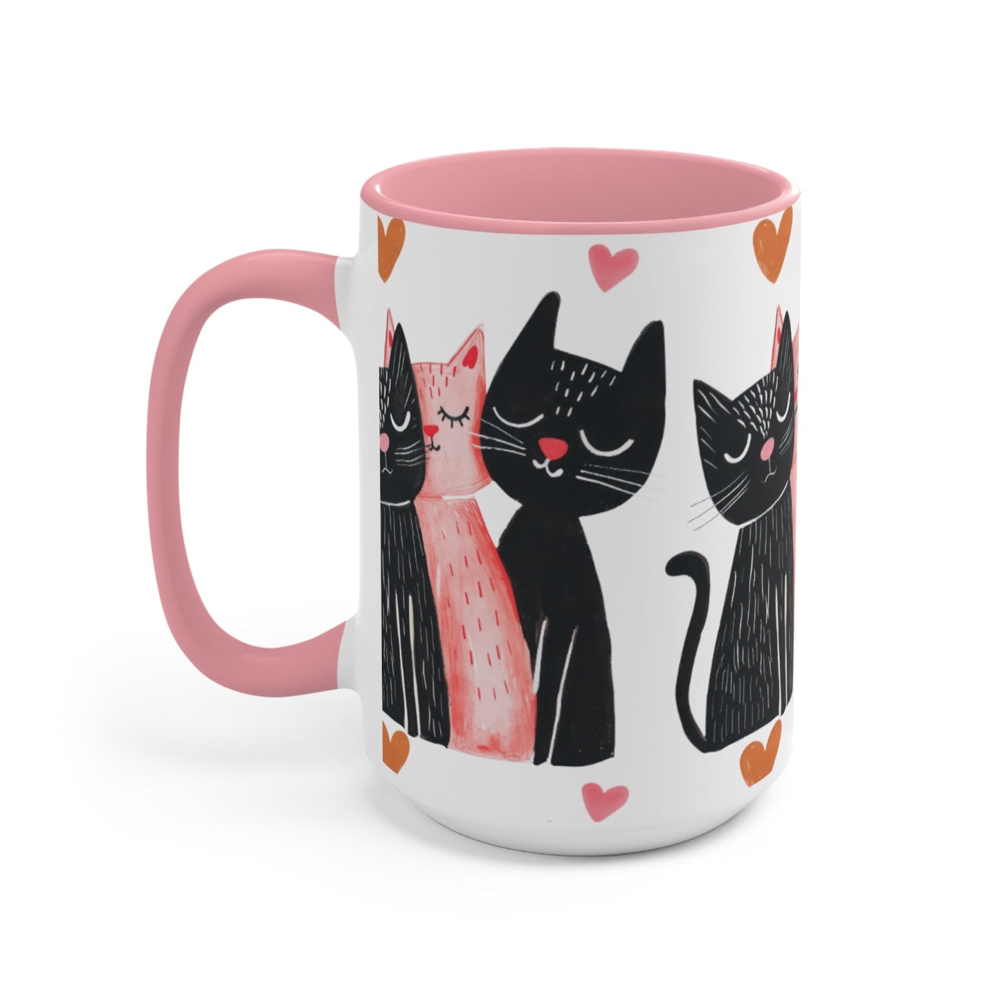 Cat Trio Accent Mug — Pink Interior Cute Cat Illustration Coffee Cup - FloofChonk