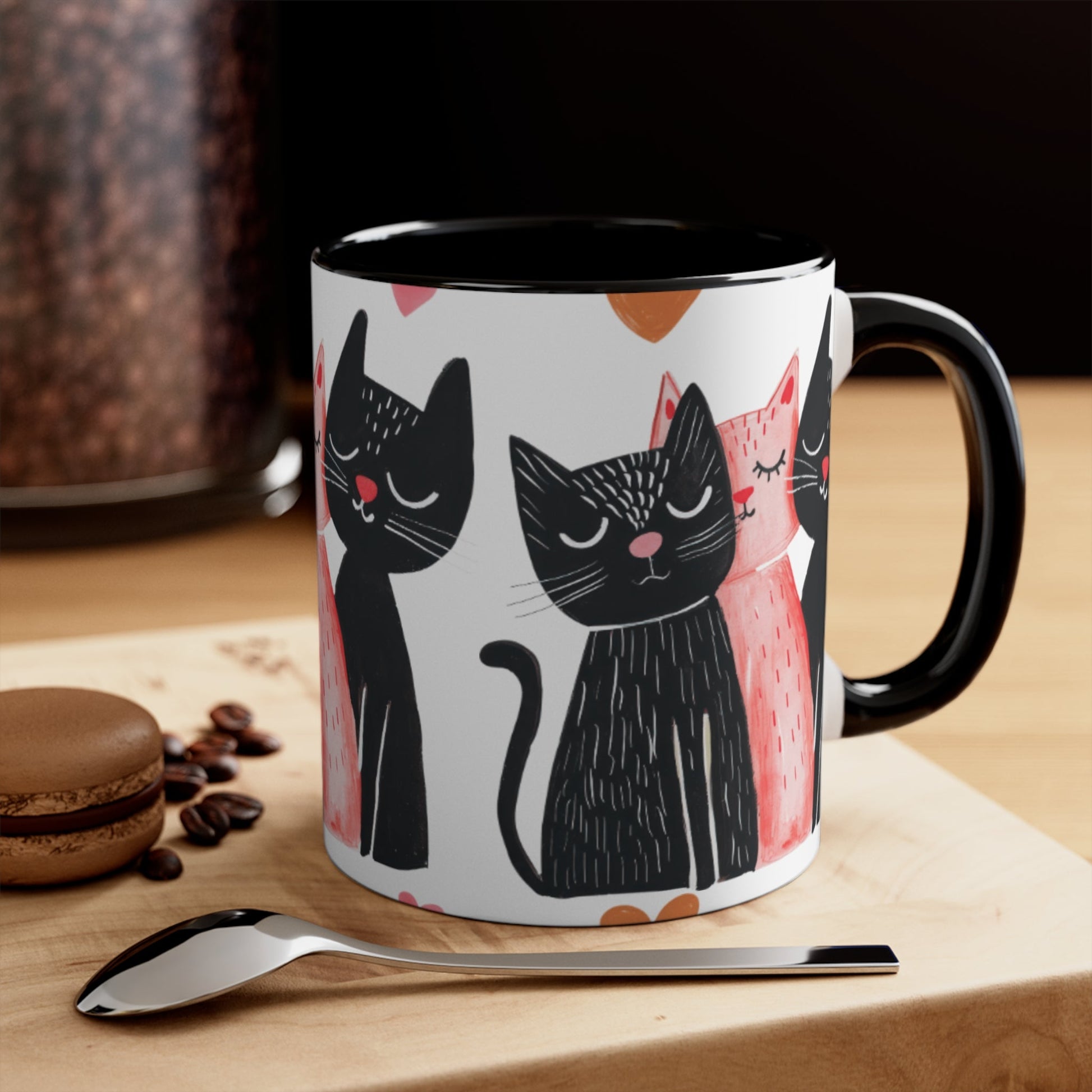 Cat Trio Accent Mug — Pink Interior Cute Cat Illustration Coffee Cup - FloofChonk