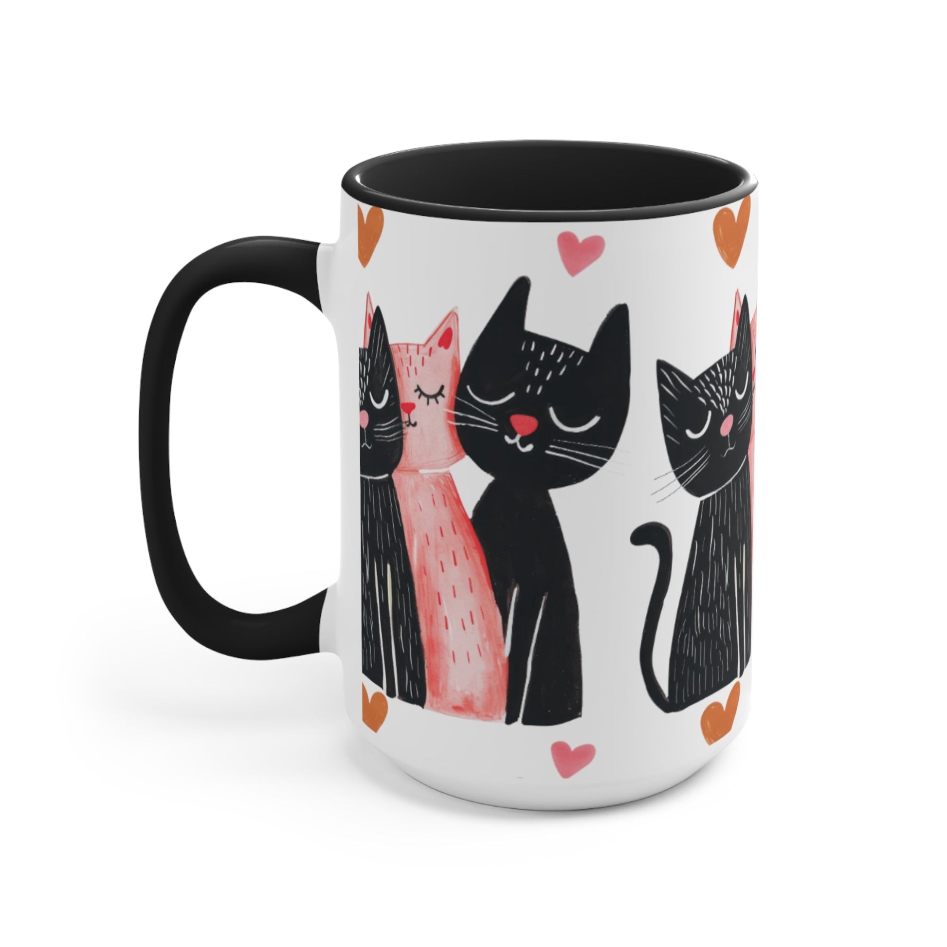 Cat Trio Accent Mug — Pink Interior Cute Cat Illustration Coffee Cup - FloofChonk