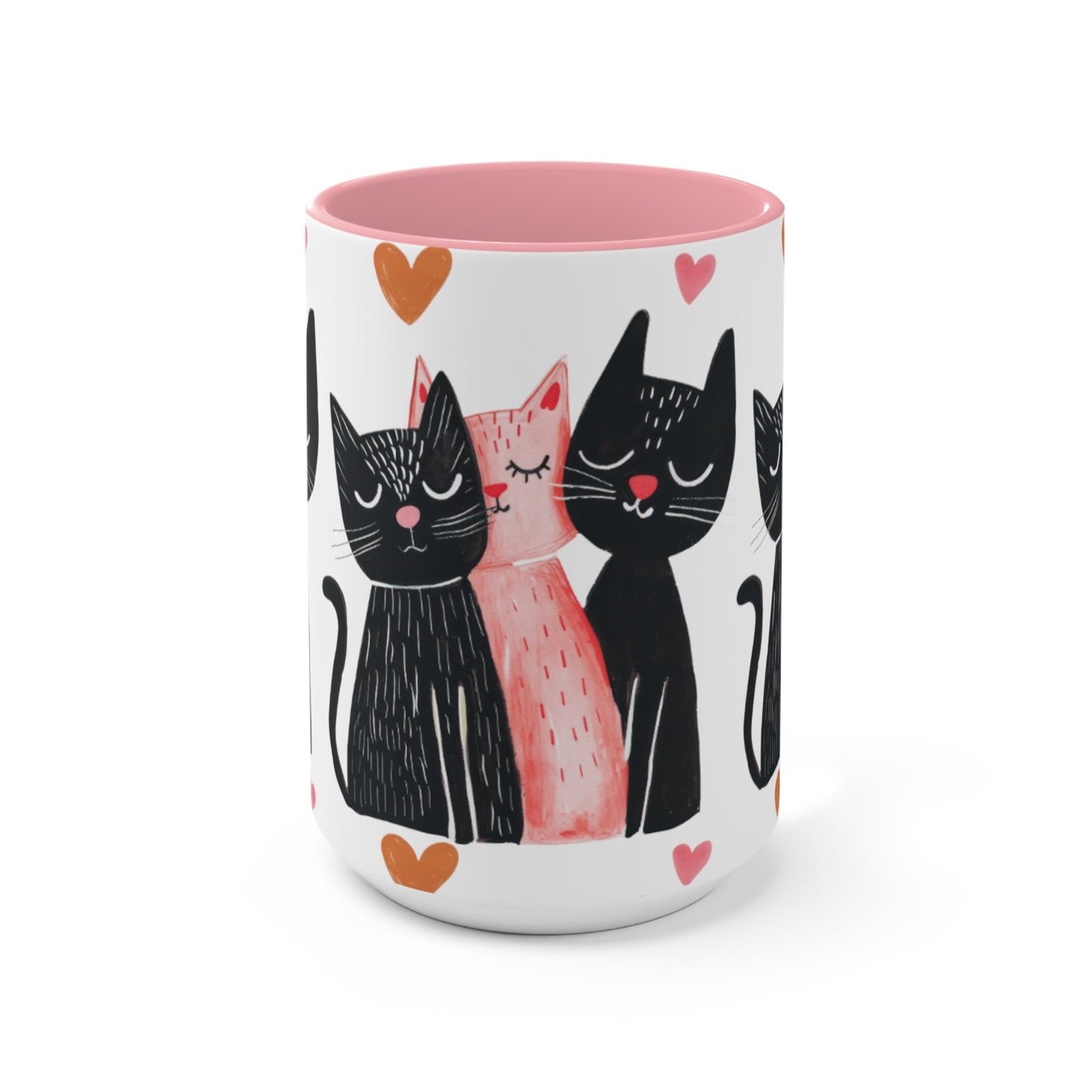 Cat Trio Accent Mug — Pink Interior Cute Cat Illustration Coffee Cup - FloofChonk