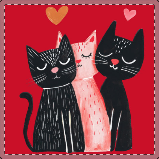 Cat Trio Coaster Set — Cute Heart Cats Cork - Back Drink Coasters (Set of 4) - FloofChonk