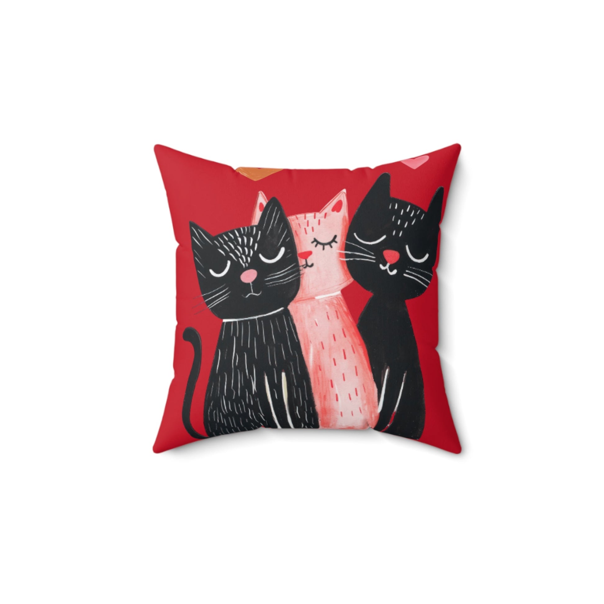 Cat Trio Decorative Pillow — Cute Red Heart Kittens Throw Pillow - FloofChonk