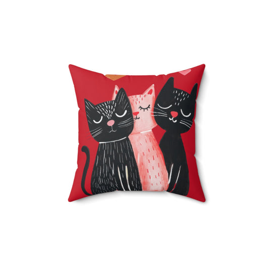 Cat Trio Decorative Pillow — Cute Red Heart Kittens Throw Pillow - FloofChonk
