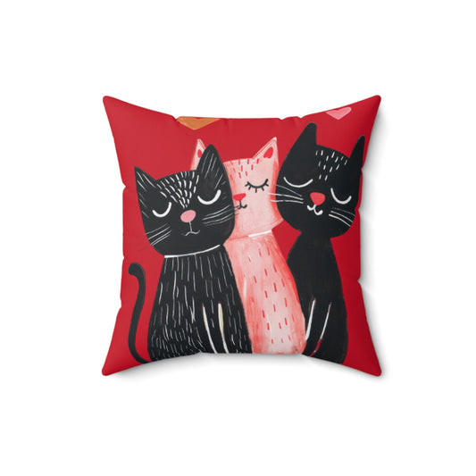 Cat Trio Decorative Pillow — Cute Red Heart Kittens Throw Pillow - FloofChonk