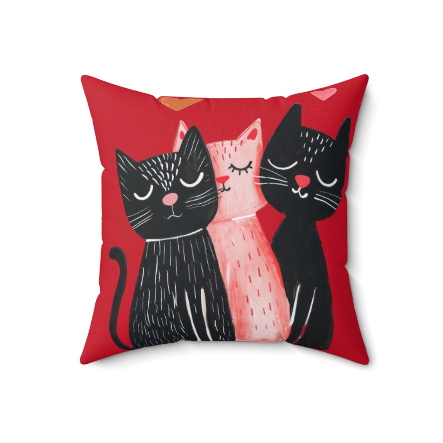 Cat Trio Decorative Pillow — Cute Red Heart Kittens Throw Pillow - FloofChonk
