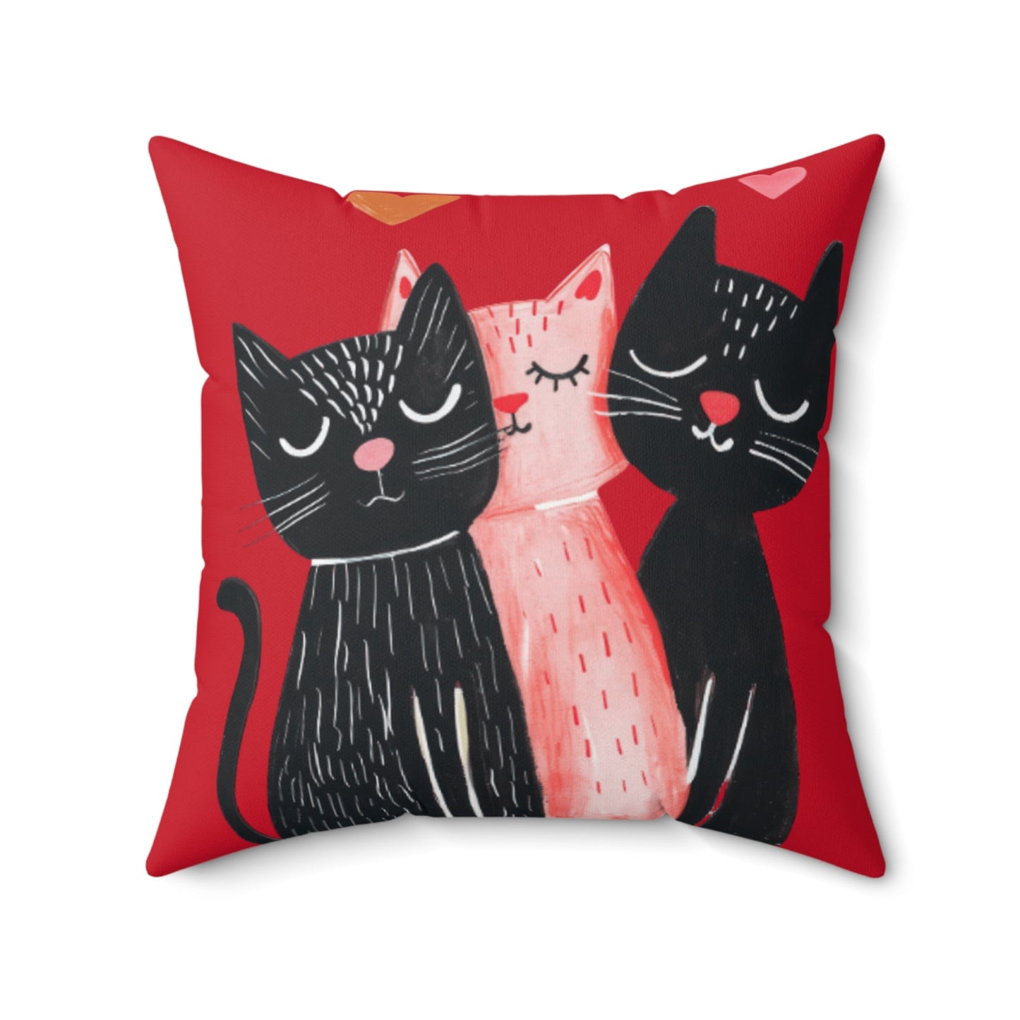 Cat Trio Decorative Pillow — Cute Red Heart Kittens Throw Pillow - FloofChonk