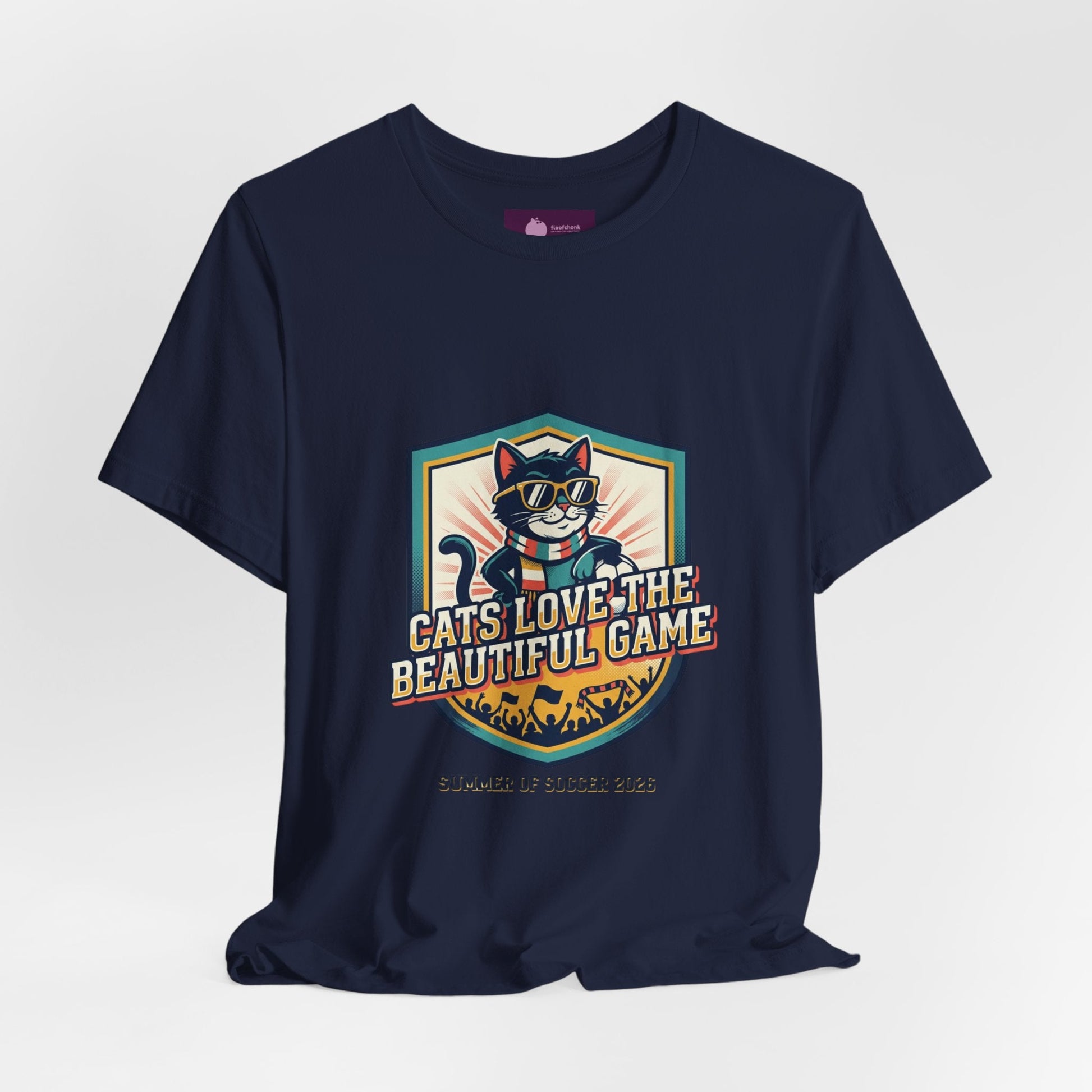 Cats Love the Beautiful Game Tee | Retro Soccer, Country Pride - FloofChonk