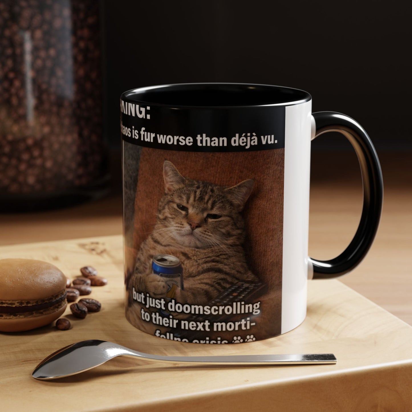 Coffee Mug - Funny Cat ‘Breaking: Politics Are Just Déjà Vu’ Meme Accent Mug (11/15oz) - FloofChonk