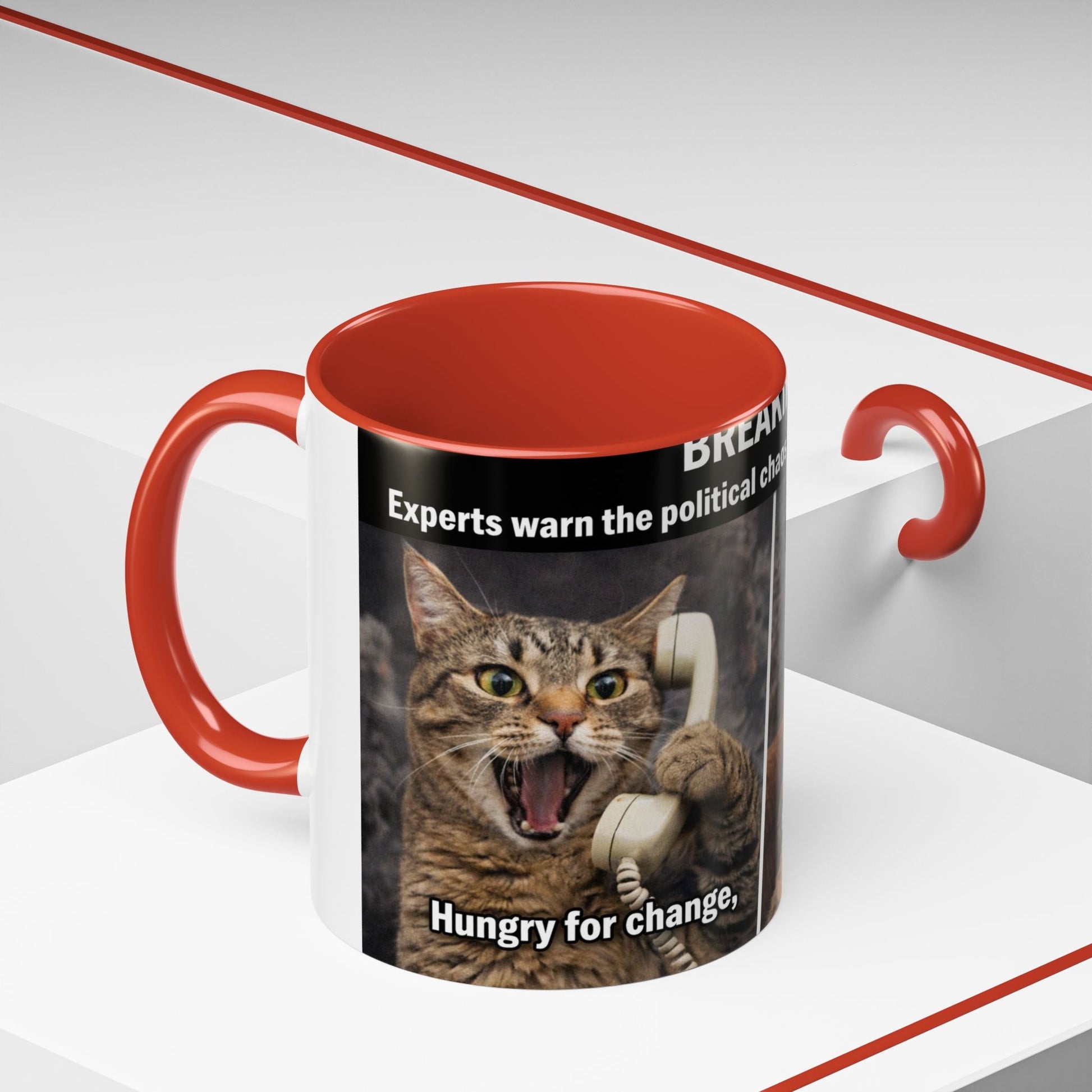 Coffee Mug - Funny Cat ‘Breaking: Politics Are Just Déjà Vu’ Meme Accent Mug (11/15oz) - FloofChonk