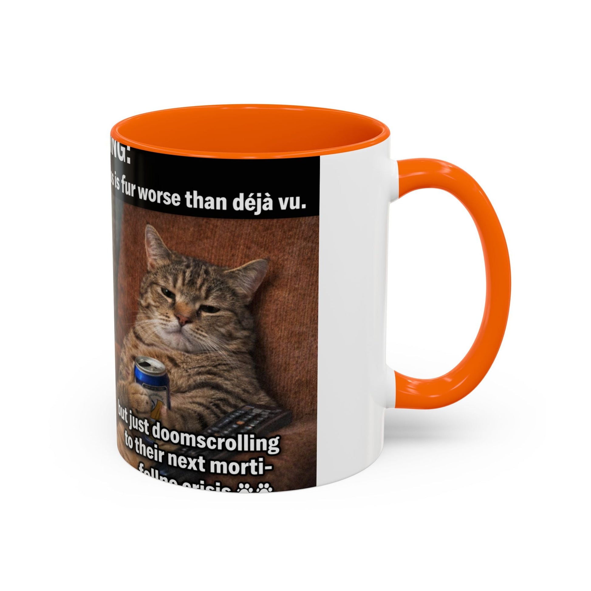 Coffee Mug - Funny Cat ‘Breaking: Politics Are Just Déjà Vu’ Meme Accent Mug (11/15oz) - FloofChonk