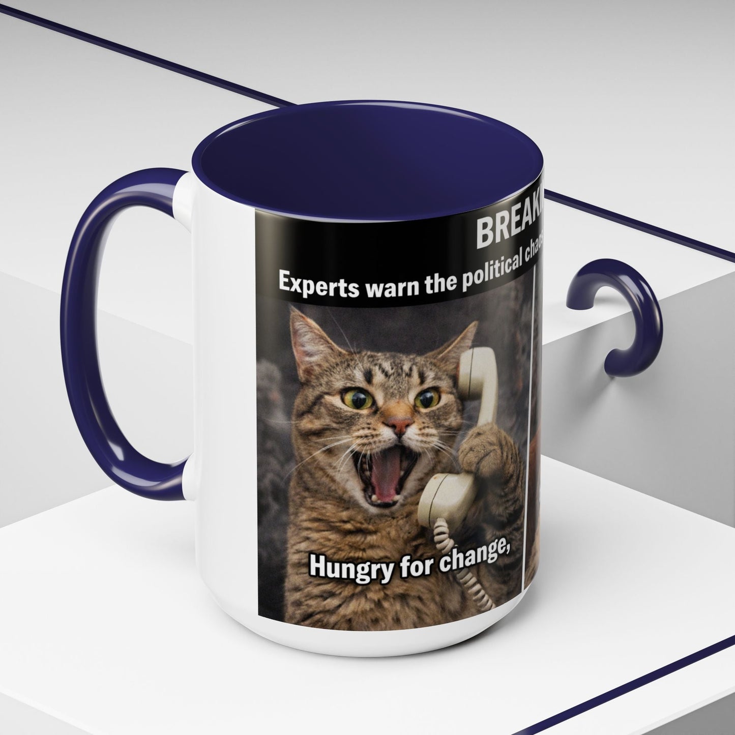 Coffee Mug - Funny Cat ‘Breaking: Politics Are Just Déjà Vu’ Meme Accent Mug (11/15oz) - FloofChonk